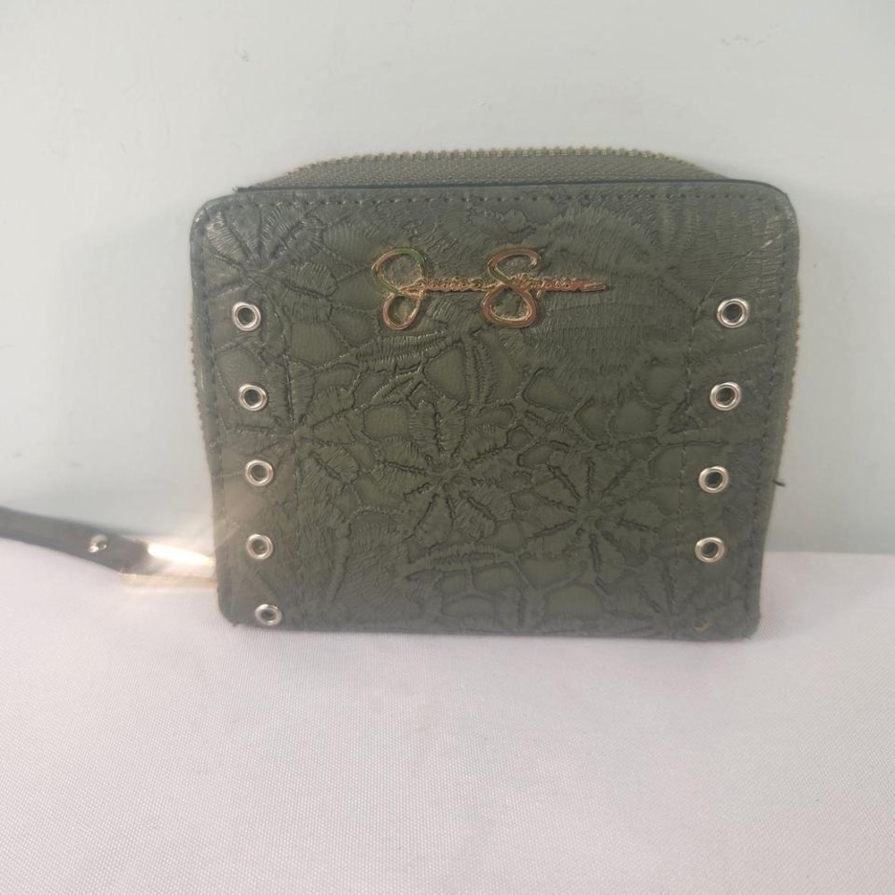 Jessica Simpson Green Faux Leather Wallet Zip Around Organizer